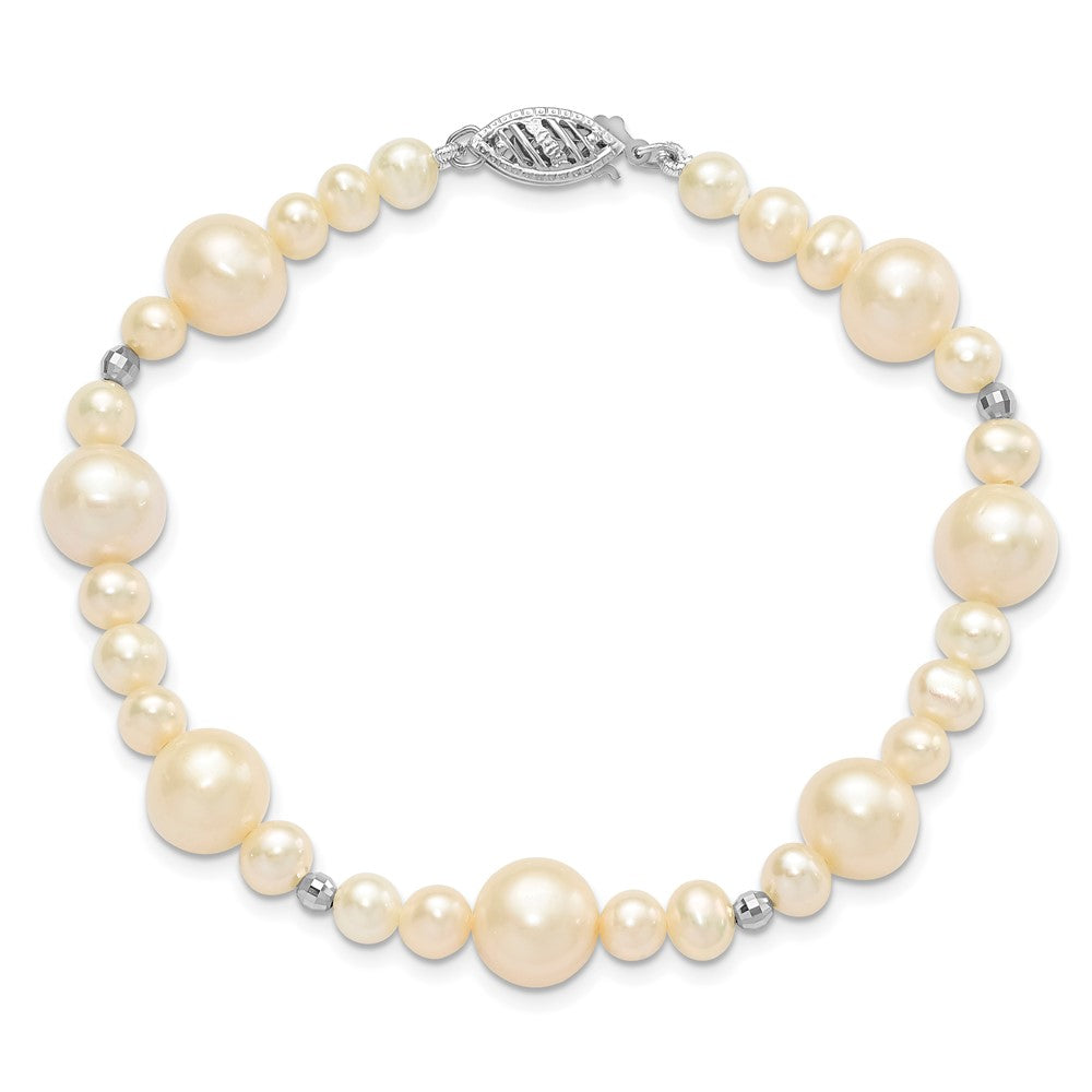 14K White Gold 5 9mm Near Round Freshwater Cultured Pearl Beaded 7.5 Inch Bracelet