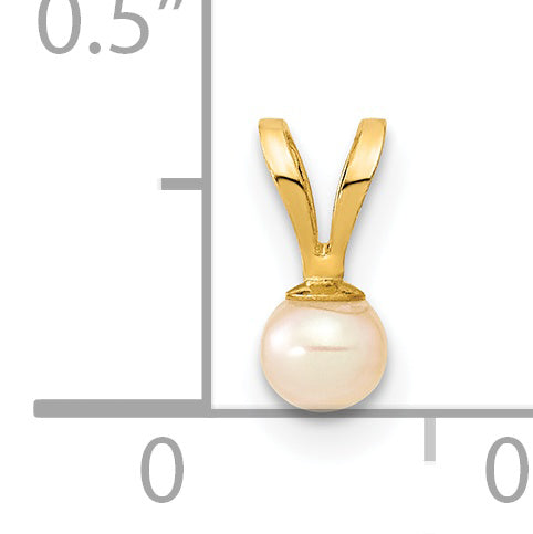 14K Yellow Gold 3 4mm Pink Round Freshwater Cultured Pearl Pendant