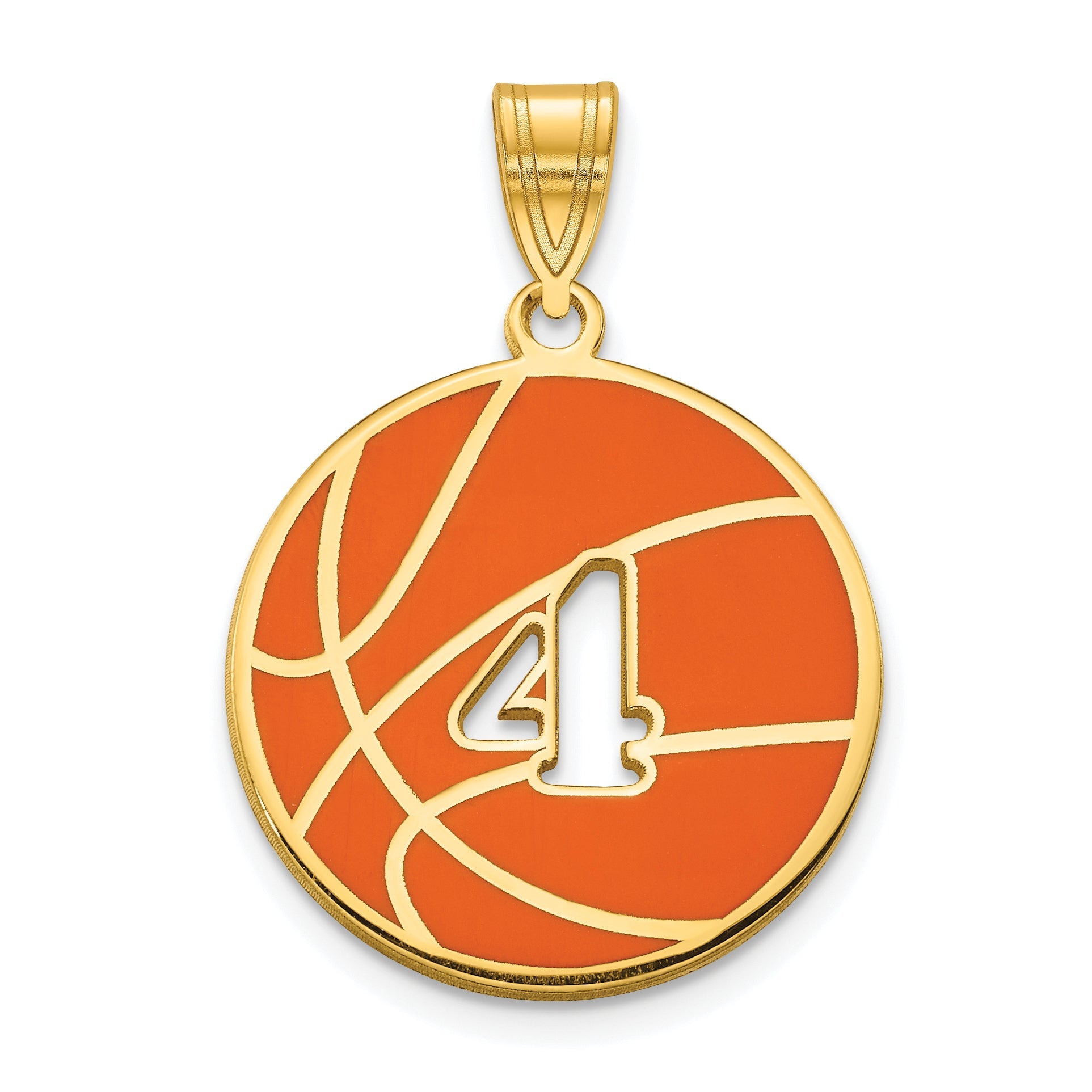 14K Yellow Gold 14Ky Enameled Personalized Basketball With Cut Out