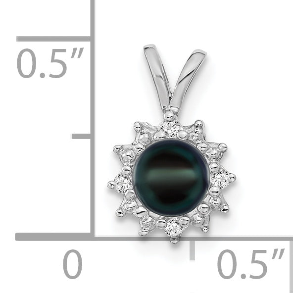 14K White Gold 4.5mm Black Fw Cultured Pearl Vs Diamond Pendant