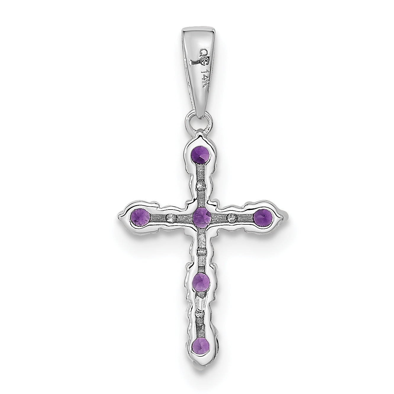 14k White Gold 14k White Gold Amethyst and Diamond Cross Pendant