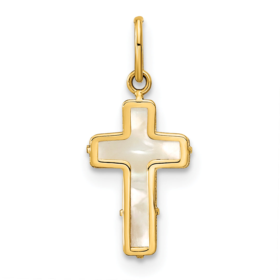 14K Yellow Gold Polished Mother Of Pearl Cross Pendant