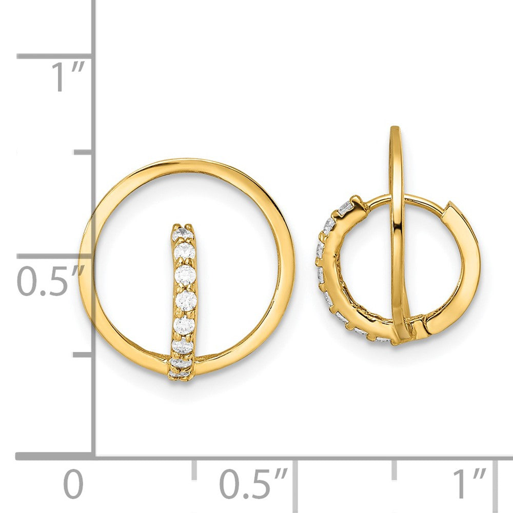 14K Yellow Gold Polished Cz Circle Huggie Hoop Earrings