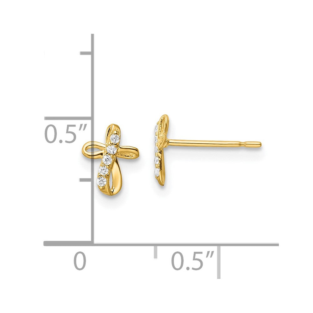 14K Yellow Gold Cz Cross Post Earrings