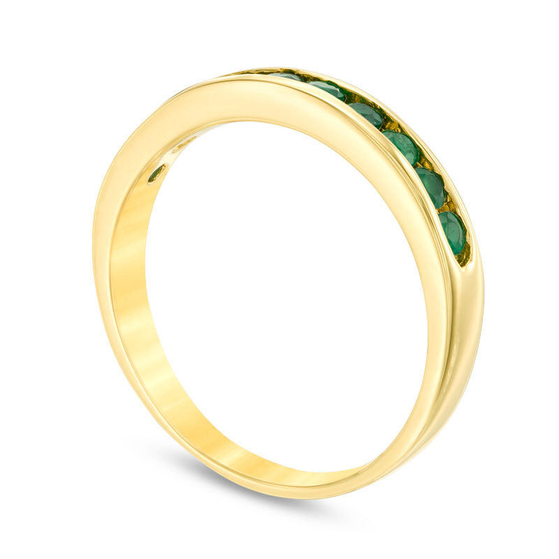 Natural Emerald Channel-Set Wedding Anniversary Band Ring in Solid 14K Yellow Gold