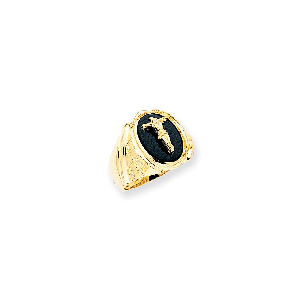 14K Yellow Gold Men's Onyx Crucifix Ring