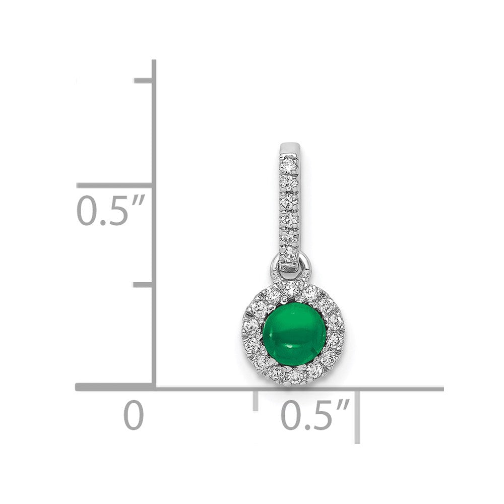 14k White Gold Halo Real Diamond and Cabochon .47 Emerald Pendant