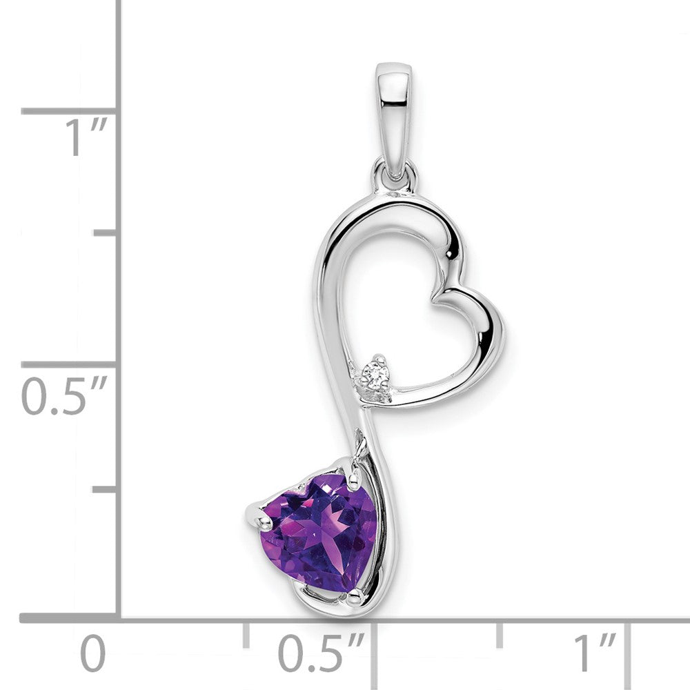 14k White Gold Amethyst and Real Diamond Heart Pendant