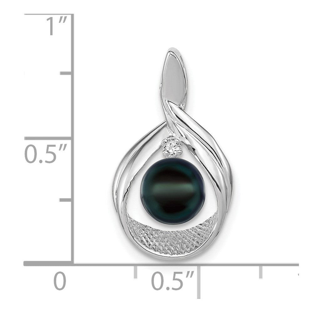 14k White Gold 7mm Black FW Cultured Pearl VS Real Diamond pendant