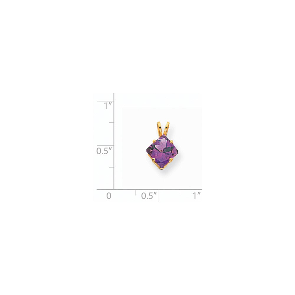 14K Yellow Gold 7mm Princess Cut Amethyst pendant
