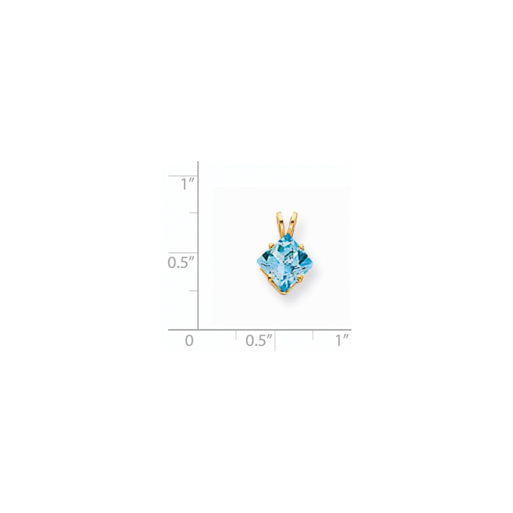 14K Yellow Gold 7mm Princess Cut Blue Topaz pendant