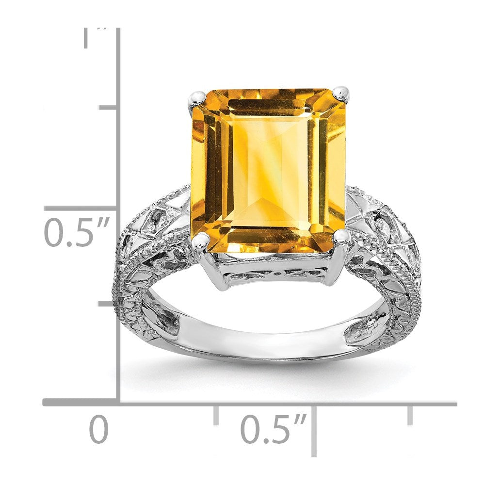 14k White Gold 12x10mm Emerald Cut Citrine A Real Diamond ring