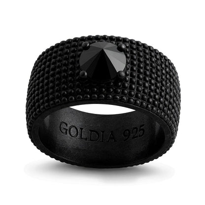 Black Spinel Spike Beaded Dome Band in Oxidized Black Sterling Silver
