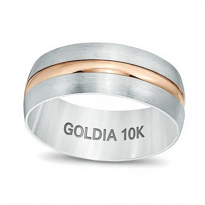 8.0mm Center Stripe Wedding Band in 10K Two-Tone Gold