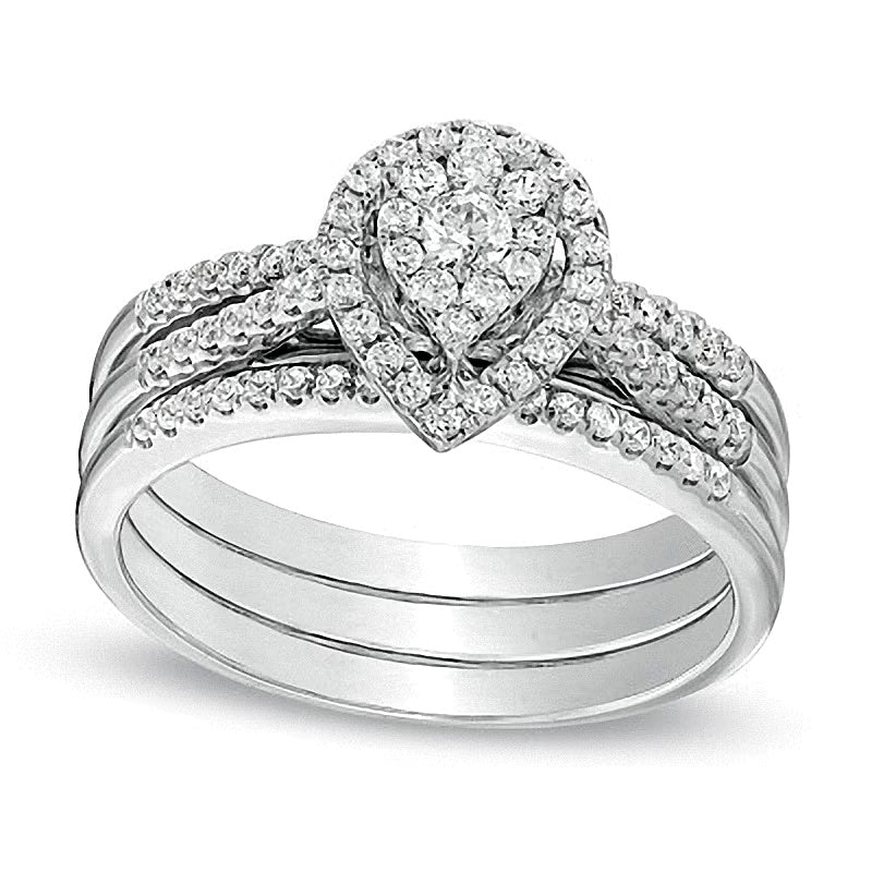0.5 CT. TW Diamond Cluster Pear-Shaped Frame Three Piece Soldered ...