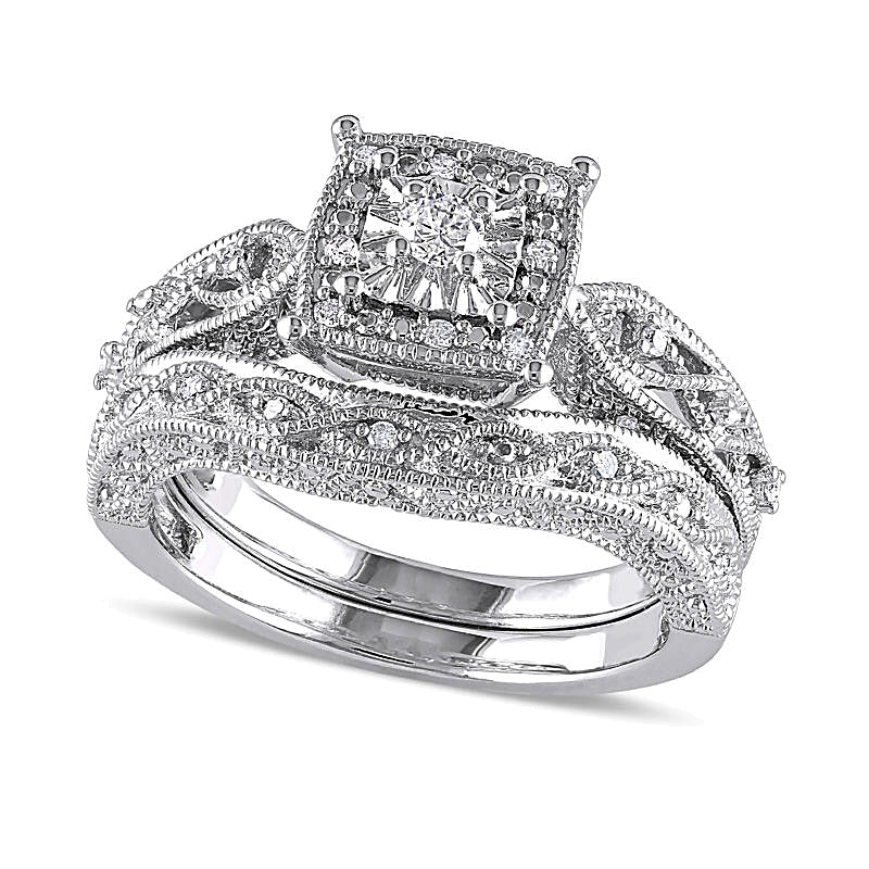 0.2 CT. TW Diamond Cascading Bridal Set in Sterling Silver