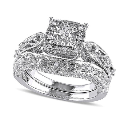 0.2 CT. TW Diamond Cascading Bridal Set in Sterling Silver