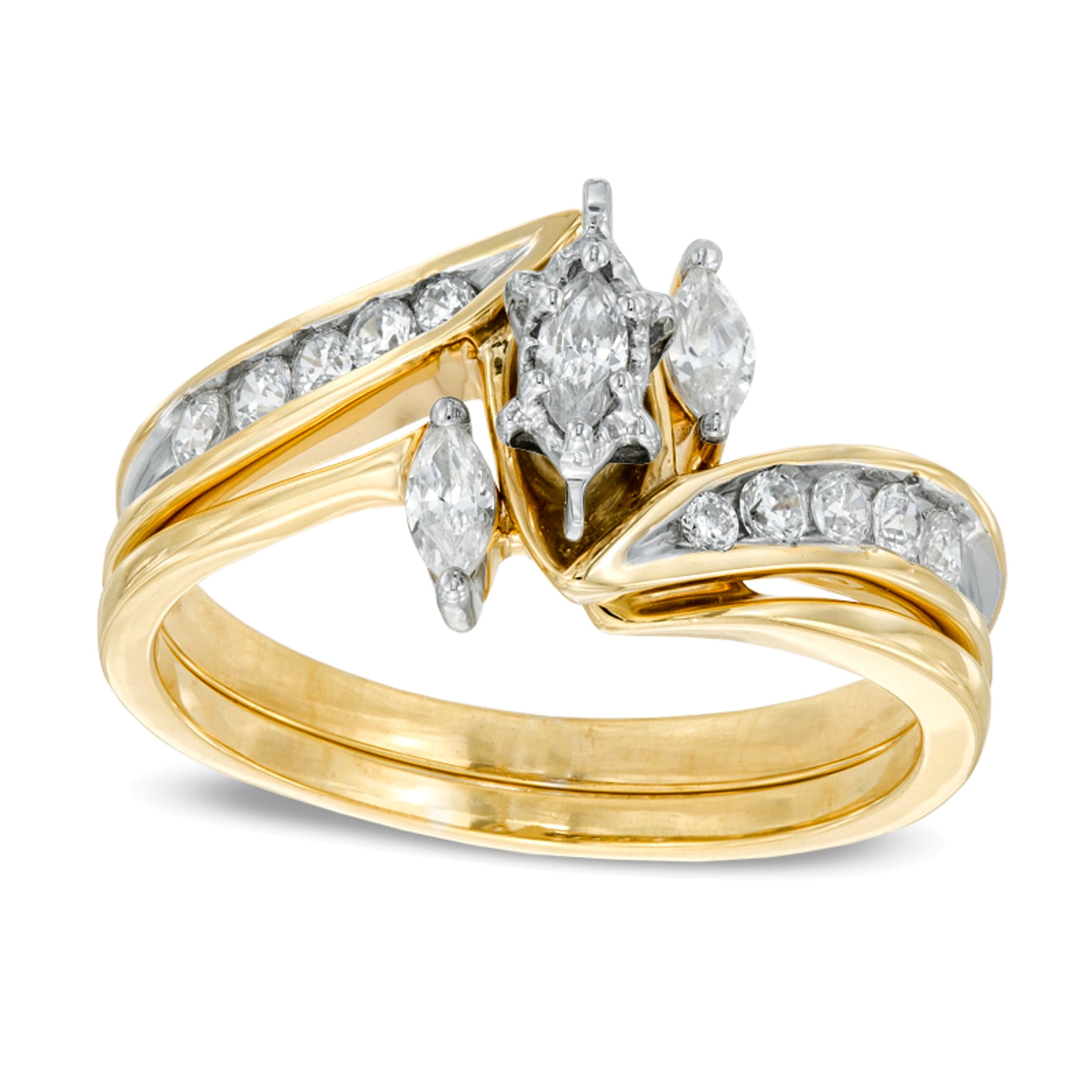 0.5 CT. TW Marquise Diamond Three Stone Slant Bridal Set in 10K Gold