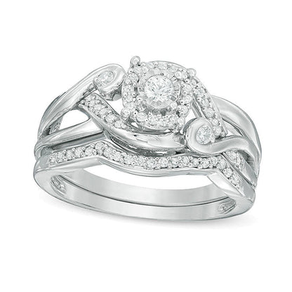 0.33 CT. TW Diamond Frame Split Shank Bridal Set in Sterling Silver