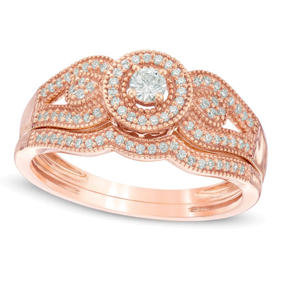 0.25 CT. TW Diamond Frame Vintage-Style Split Shank Bridal Set in 10K Rose Gold