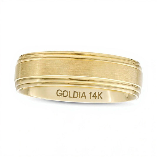 Men's 6.0mm Brushed Stepped Edge Wedding Band in 14K Gold - Size 10
