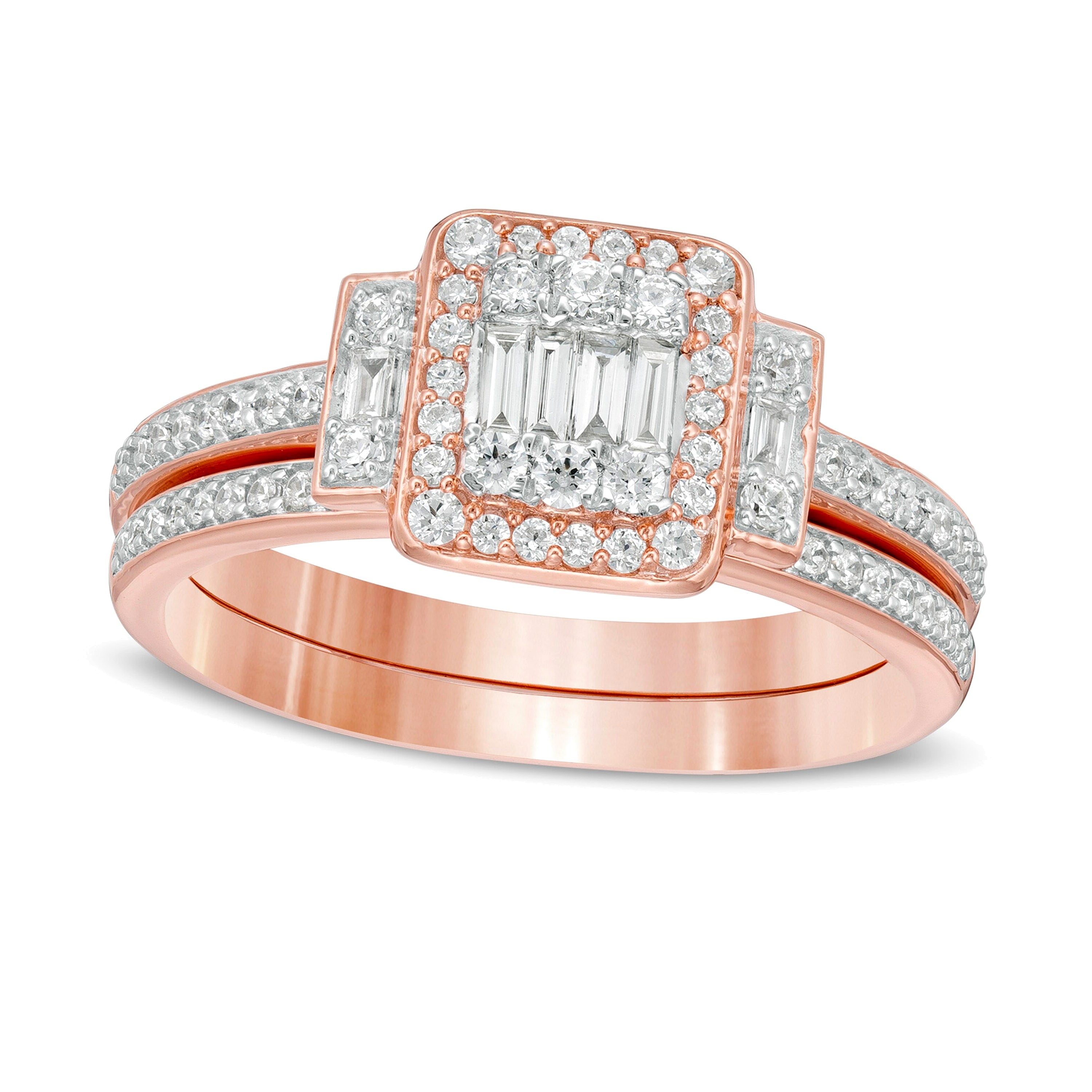 0.5 CT. TW Composite Diamond Frame Collar Bridal Set in 10K Rose Gold