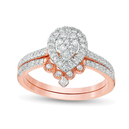 0.5 CT. TW Composite Pear-Shaped Diamond Frame Bridal Set in 10K Rose Gold
