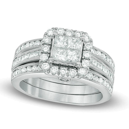 1.5 CT. TW Quad Princess-Cut Diamond Frame Bridal Set in 14K White Gold