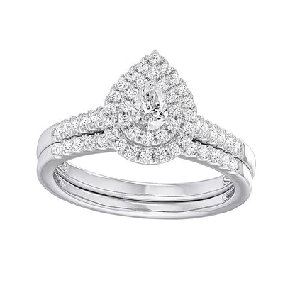 0.5 CT. TW Pear-Shaped Diamond Teardrop Double Frame Bridal Set in Sterling Silver