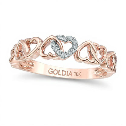Diamond Accent Alternating Hearts Ring in 10K Rose Gold