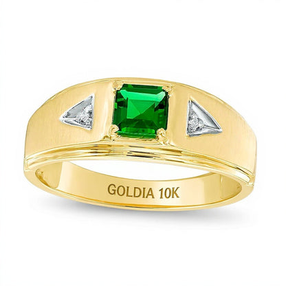 5.0mm Square Lab-Created Emerald and Diamond Accent Ring in 10K Gold
