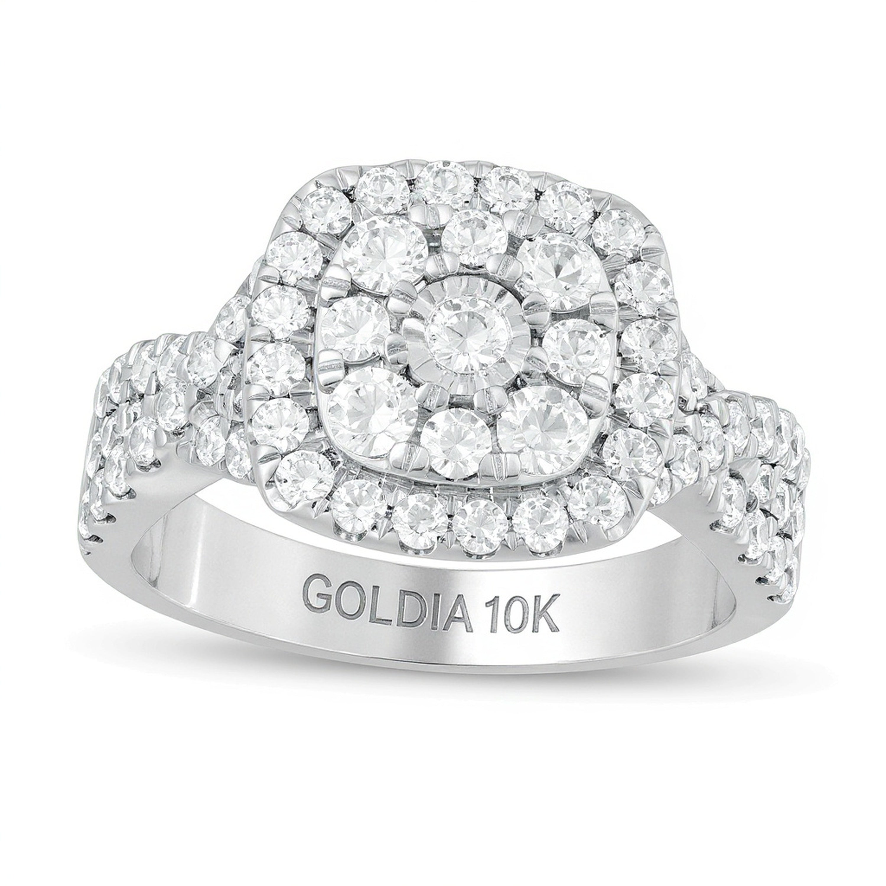1.63 CT. TW Diamond Double Cushion Frame Twist Shank Engagement Ring in 10K White Gold