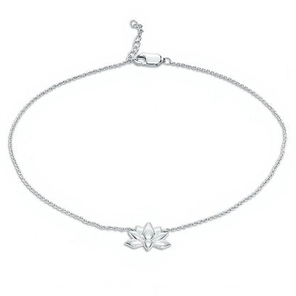 Lotus Flower Anklet in Sterling Silver - 10"