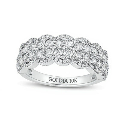 1.0 CT. TW Diamond Double Row Scallop-Edge Band in 10K White Gold