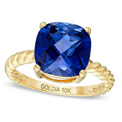 10.0mm Cushion-Cut Lab-Created Blue Sapphire Ring in 10K Gold