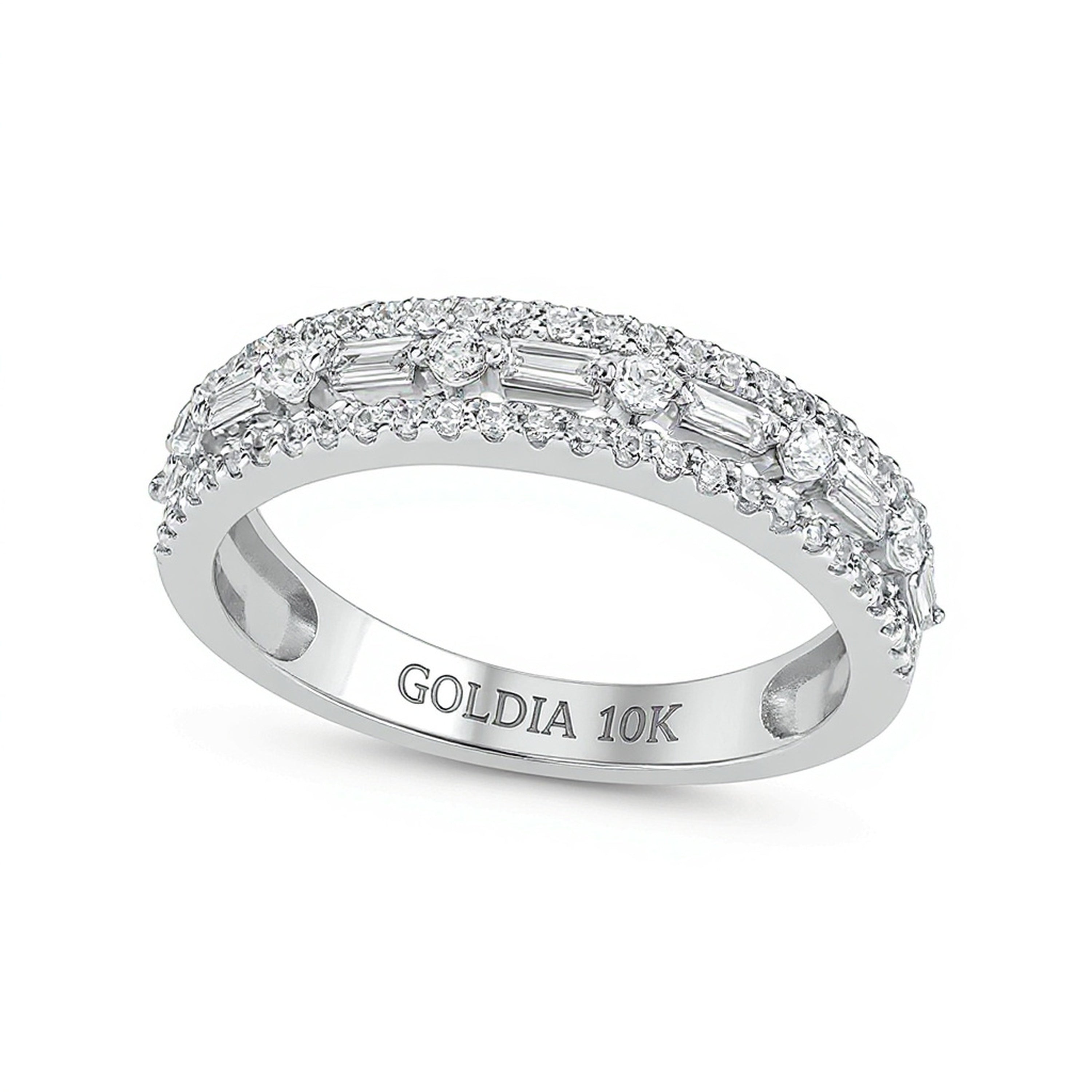 0.5 CT. TW Baguette and Round Diamond Multi-Row Band in 10K White Gold