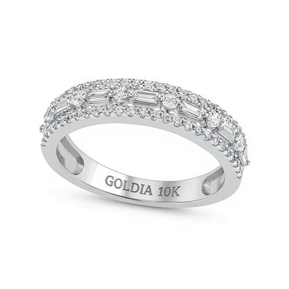 0.5 CT. TW Baguette and Round Diamond Multi-Row Band in 10K White Gold