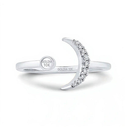 0.1 CT. TW Diamond Crescent Moon Open Ring in 10K White Gold