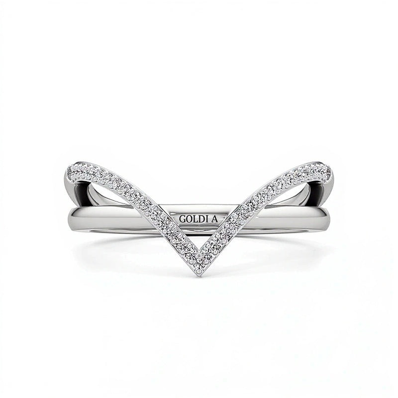 0.1 CT. TW Diamond Chevron Overlay Split Shank Ring in Sterling Silver