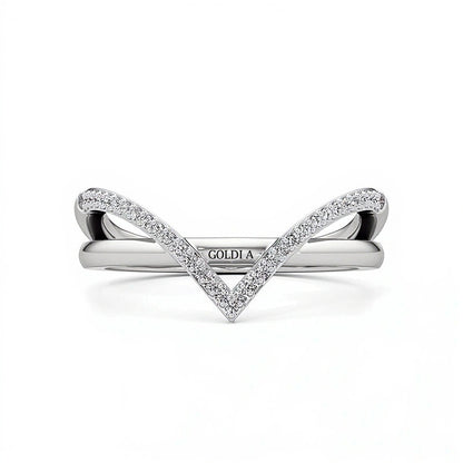 0.1 CT. TW Diamond Chevron Overlay Split Shank Ring in Sterling Silver