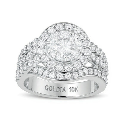 2.0 CT. TW Composite Diamond Bypass Multi-Row Split Shank Engagement Ring in 10K White Gold