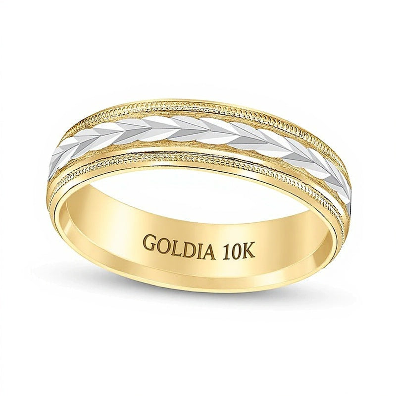 6.0mm Low Dome Carved Wedding Band in 10K Two-Tone Gold