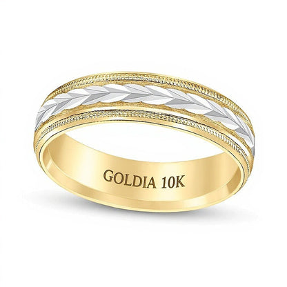 6.0mm Low Dome Carved Wedding Band in 10K Two-Tone Gold