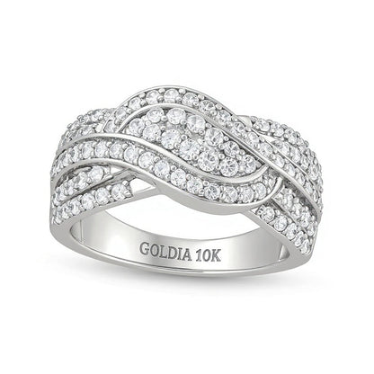 0.75 CT. TW Diamond Double Row Wave Bypass Ring in 10K White Gold