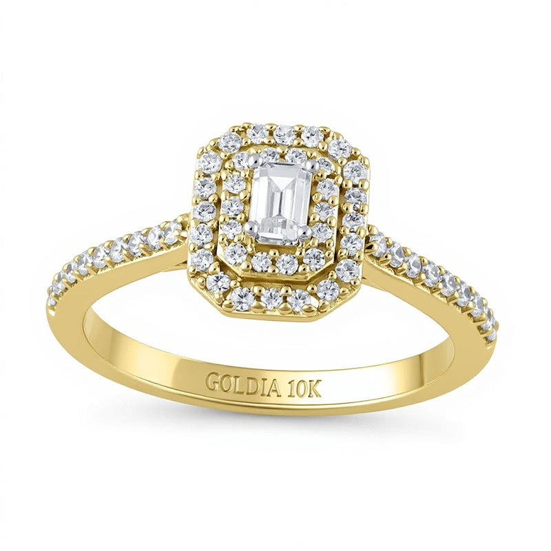 0.5 CT. TW Emerald-Cut Diamond Double Octagonal Frame Engagement Ring in 10K Gold