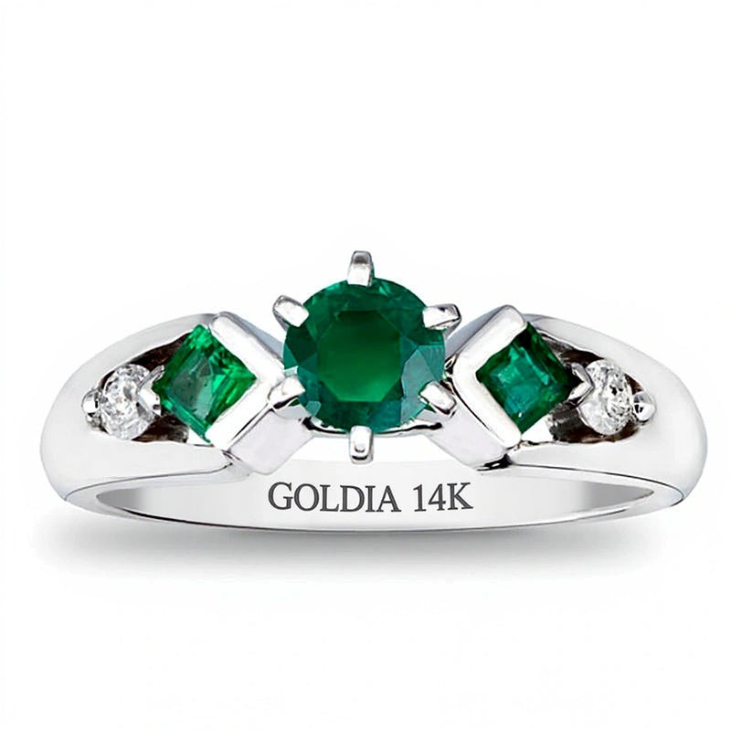 5.0mm Emerald and 0.1 CT. TW Diamond Engagement Ring in 14K White Gold