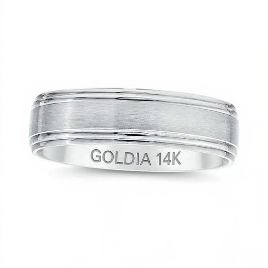 Men's 6.0mm Brushed Stepped Edge Wedding Band in 14K White Gold - Size 10