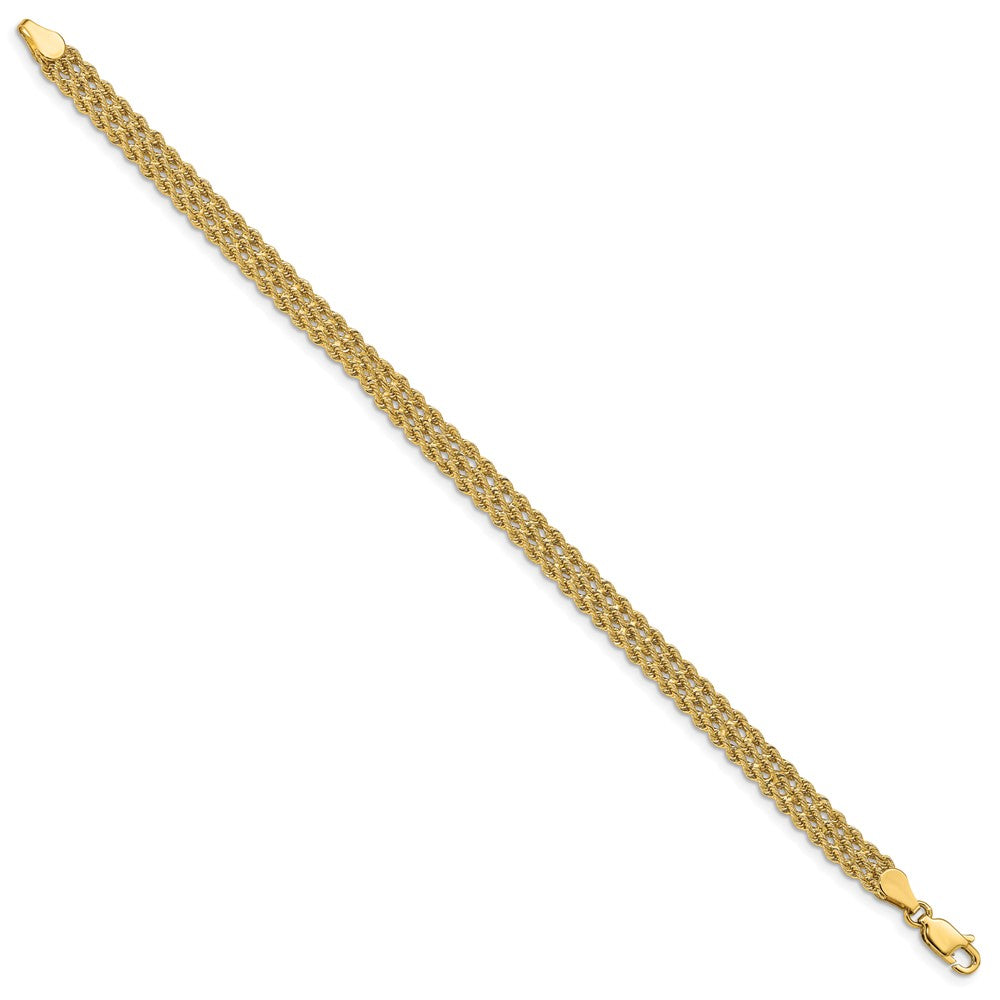 14k Yellow Gold 5.5mm Triple Strand Rope Chain Bracelet