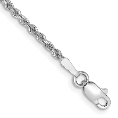 1 Inch 10K White Gold 1.75mm Diamond-Cut Rope Chain Anklet