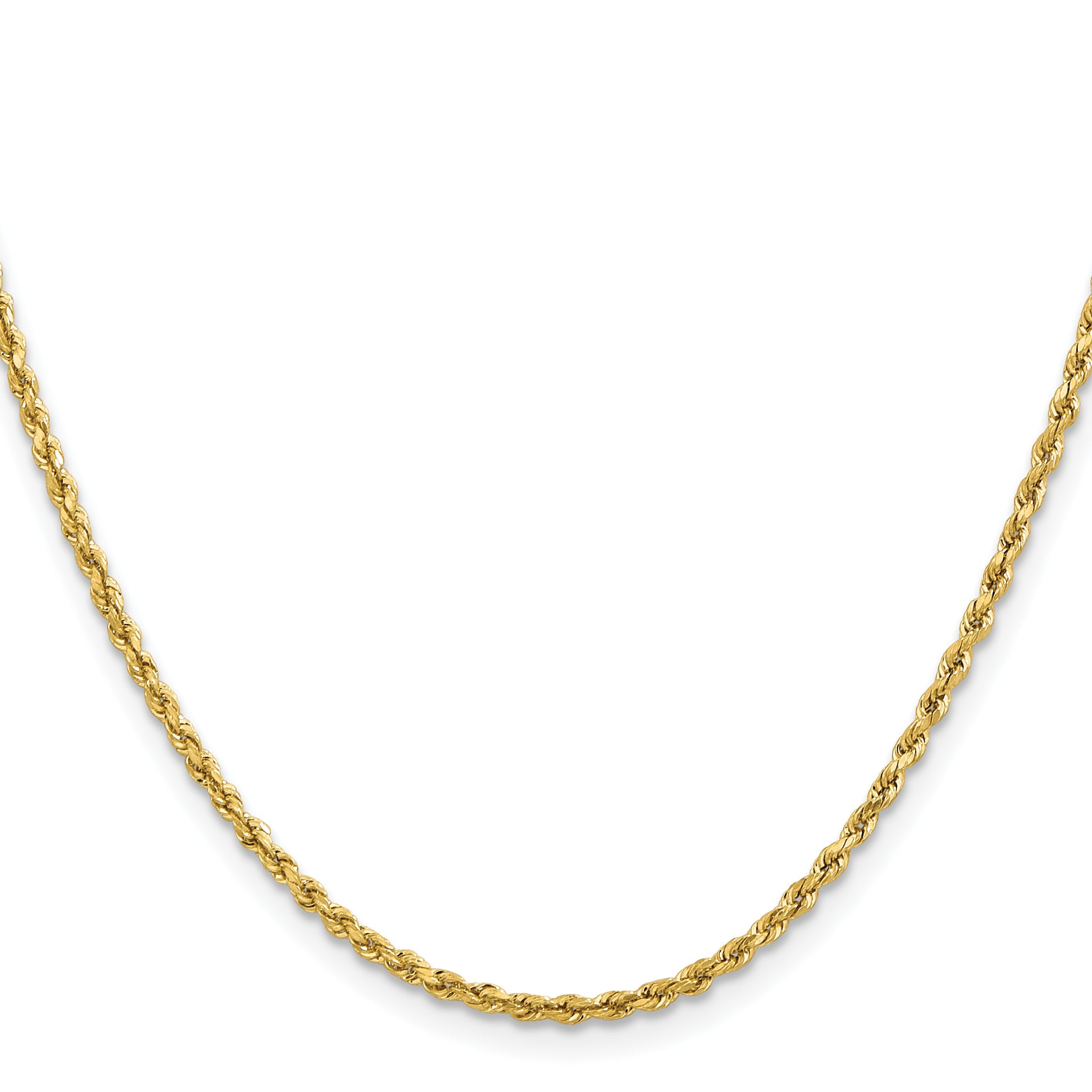 14k Yellow Gold 2mm Lightweight D/C Rope with Lobster Clasp Chain Necklace